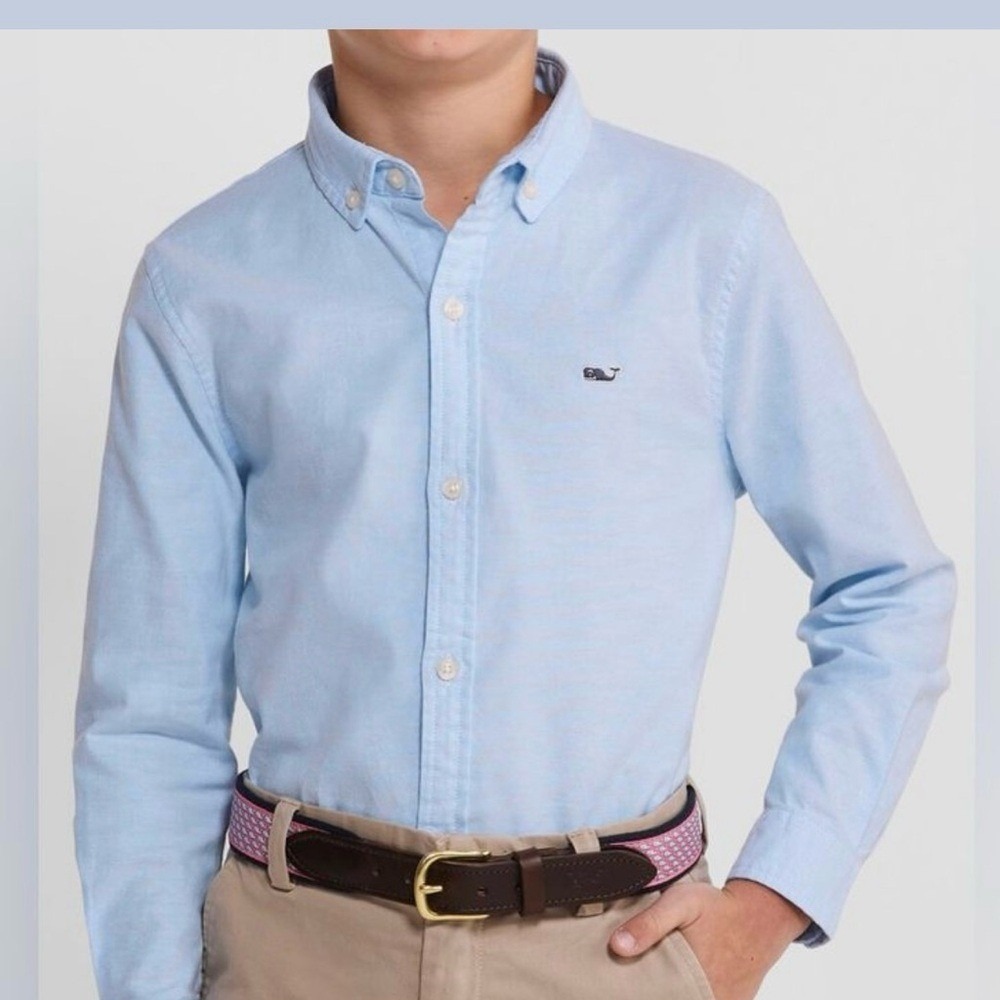 Vineyard Vines Blue Button Up Solid Oxford Whale Long Sleeve Shirt